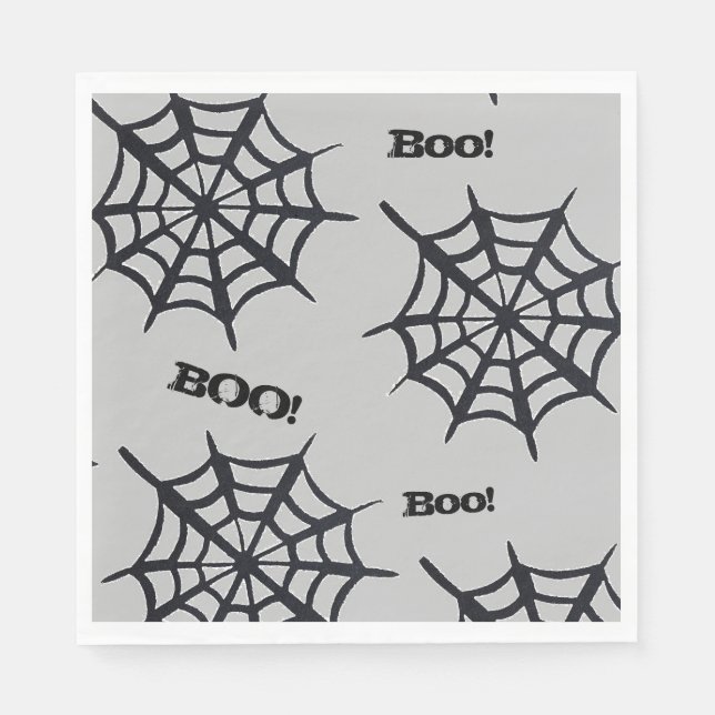 Black Grey Spider Web Halloween Paper Napkins (Front)