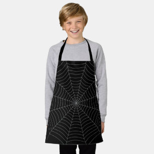 Black grey spider web Halloween pattern Apron