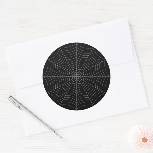 Black grey spider web Halloween pattern Classic Round Sticker (Envelope)