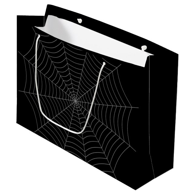 Black grey spider web Halloween pattern Large Gift Bag (Front Angled)