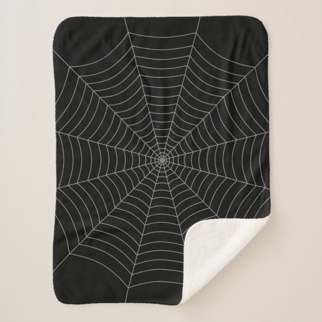 Black grey spider web Halloween pattern Sherpa Blanket (Front)