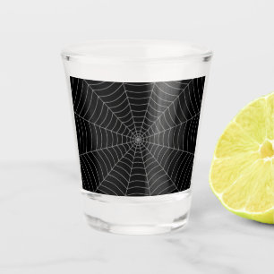 Black grey spider web Halloween pattern Shot Glass