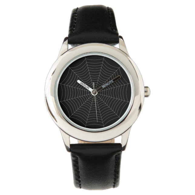 Black grey spider web Halloween pattern Watch (Front)