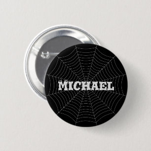 Black grey spider web Halloween pattern Your name 6 Cm Round Badge