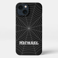 Black grey spider web Halloween pattern Your name