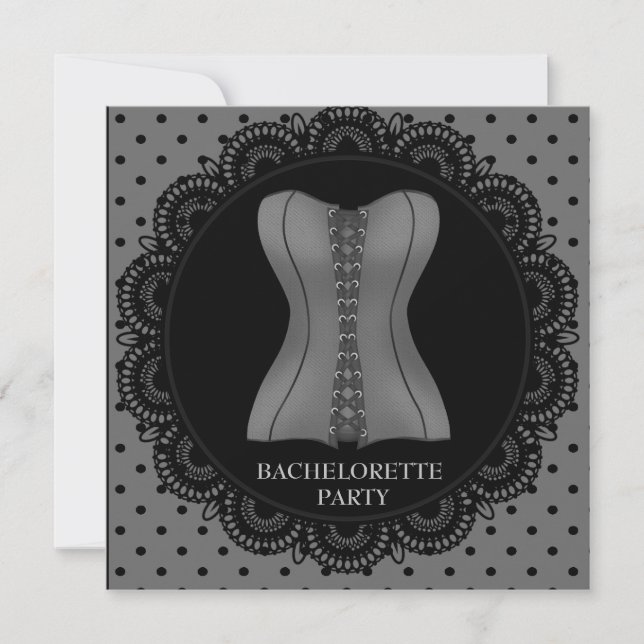 BLACK GREY SPOT CORSET BACHELORETTE PARTY INVITATION (Front)