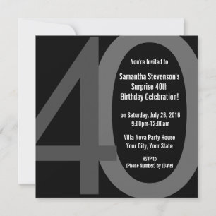 Black/Grey Square Big 40 Birthday Party Invitation