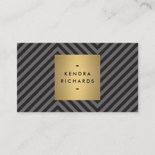 Black Grey Stripe Gold Minimalist Modern Business Card
