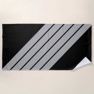 Black Grey Striped 70s 80s Retro Racing Stripes Beach Towel