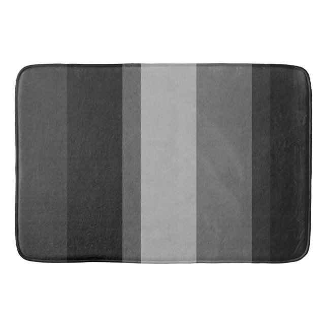 Black & Grey Stripes Bold Sophisticated Designer Bath Mat (Front)