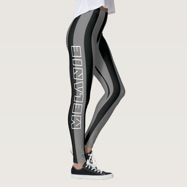 Black Grey Stripes Comfy Cosy Sportswear Workout  Leggings (Right)