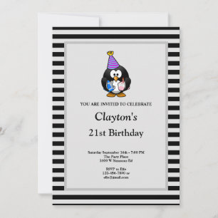 Black/Grey Stripes Framed Birthday Party Invitation