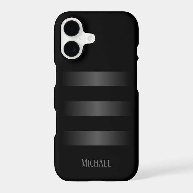 Black Grey Stripes Pattern Monogram  (Back)