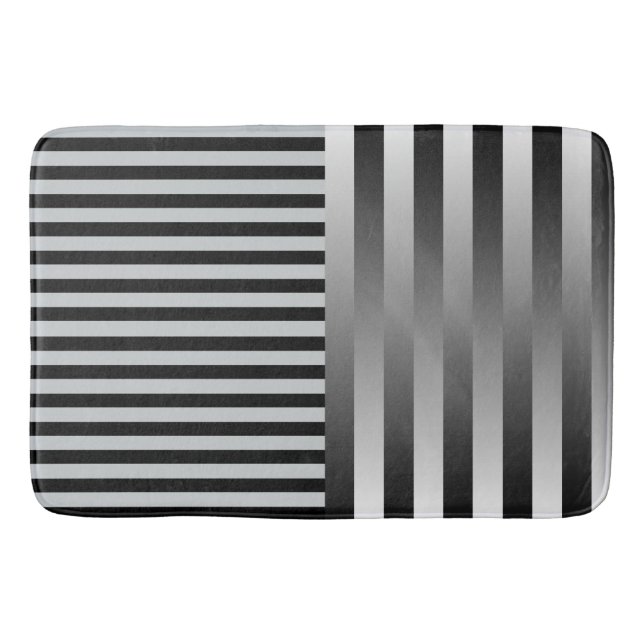 Black & Grey Stripes + your backg. & ideas Bath Mat (Front)