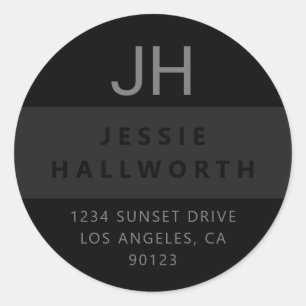 Black & Grey Stylish Modern Monogram Classic Round Sticker