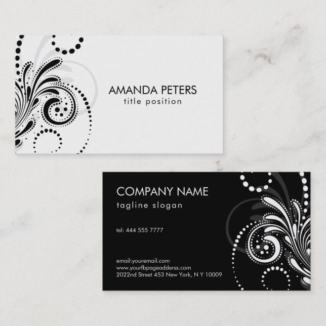 Black Grey Swirls Over White Background Business C Business Card (Front/Back)