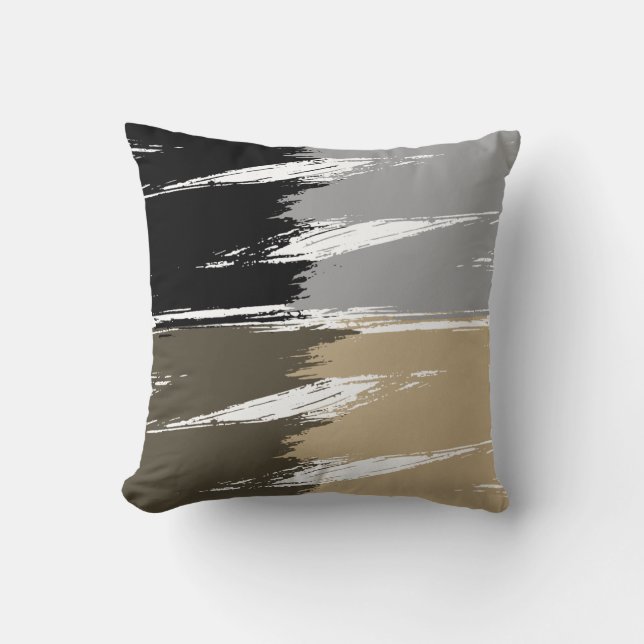 Black Grey Tan White Brush Stroke Paint Cushion (Front)
