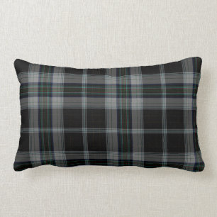 Black Grey Tartan Plaid Lumbar Cushion