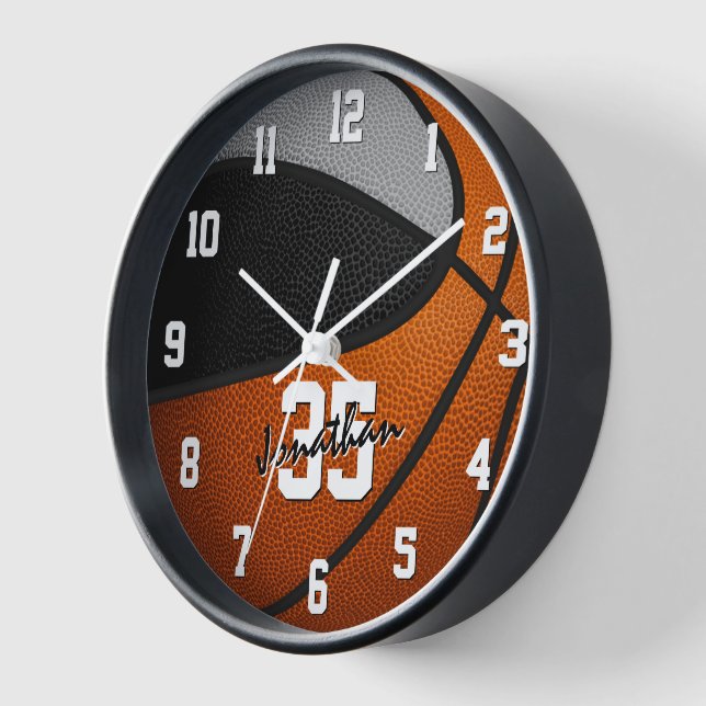 black grey team colours basketball personalised clock (Angle)