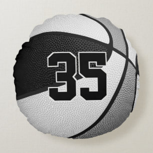 black grey team colours basketball sports decor round cushion