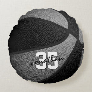black grey team colours boys girls basketball deco round cushion
