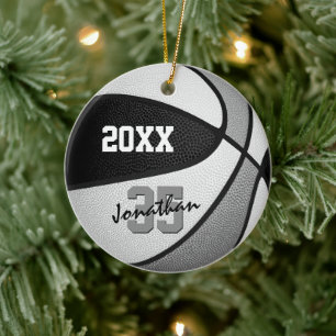 black grey team colours boys girls name basketball ceramic tree decoration