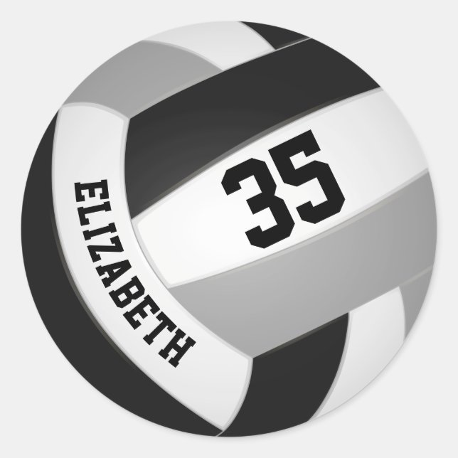 black grey team colours boys girls volleyball classic round sticker (Front)
