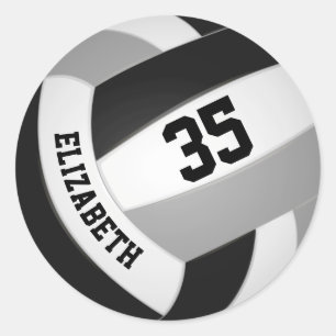 black grey team colours boys girls volleyball classic round sticker