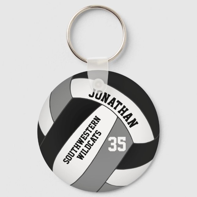 black grey team colours boys' volleyball key ring (Front)