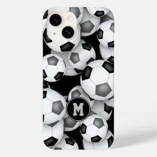 Black grey team colours fun soccer balls pattern Case-Mate iPhone 14 case