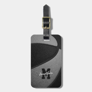 black grey team colours monogrammed basketball luggage tag