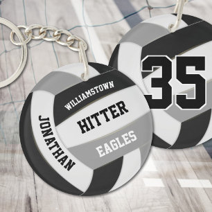 black grey team colours personalised volleyball key ring