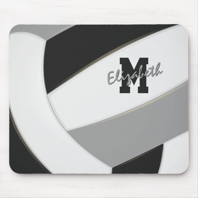 black grey team colours personalised volleyball mouse mat (Front)