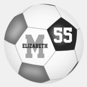 black grey team colours soccer ball personalised classic round sticker