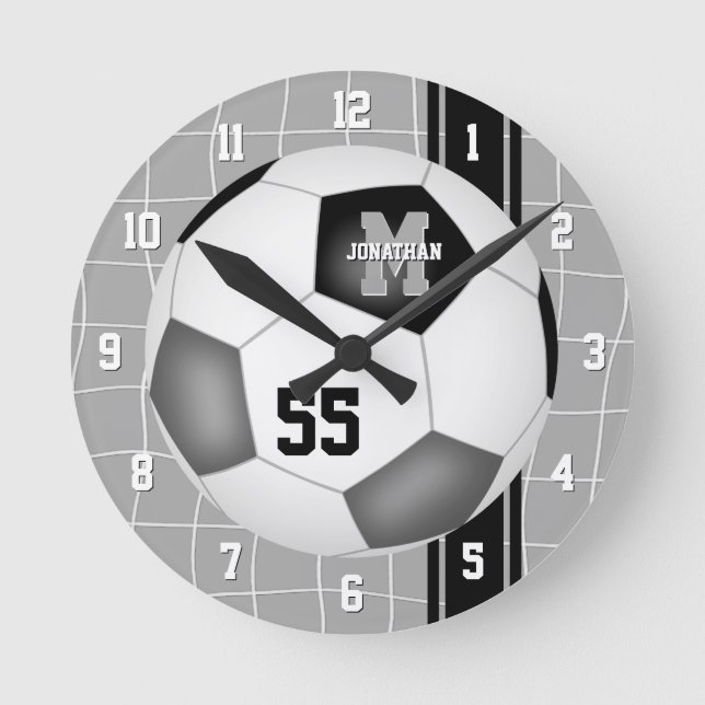 black grey team colours varsity stripes soccer round clock (Front)