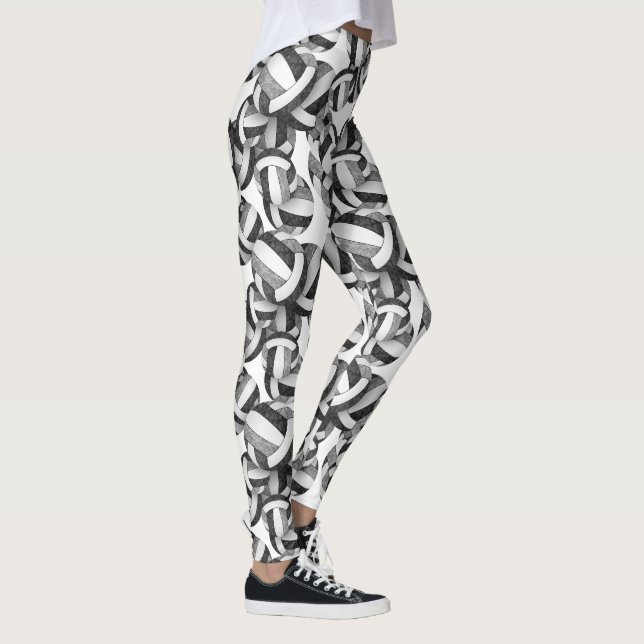 black grey team colours volleyballs pattern leggings (Right)