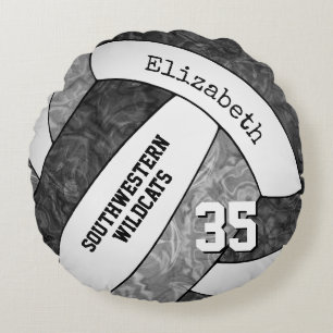 black grey team spirit colours girls volleyball round cushion
