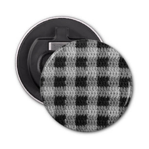 Black Grey Texture Plaid Unique Crochet Print Bottle Opener