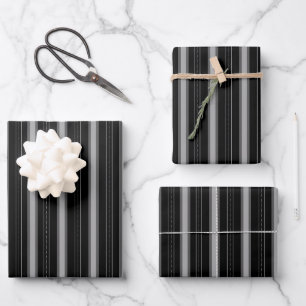 Black & Grey Thick and Thin Stripes Wrapping Paper Sheet