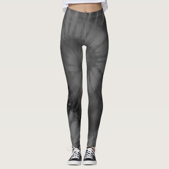 Black Grey Tie Dye Leggings (Front)