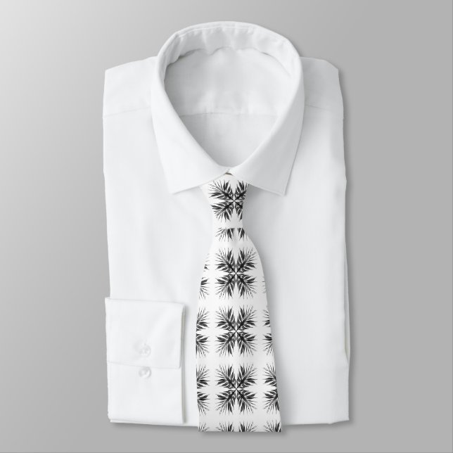 Black Grey Translucent Textured Feather Pattern Tie (Tied)