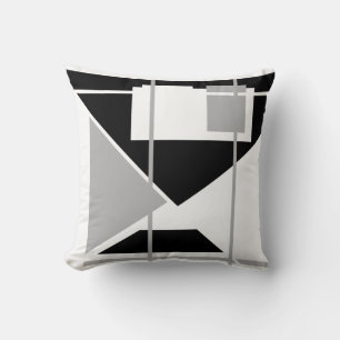 Black Grey Triangles on White Geometric Abstract Cushion