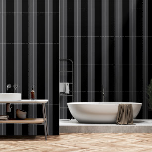 Black Grey Ultra Wide Six Inch Awning Stripe Wallpaper