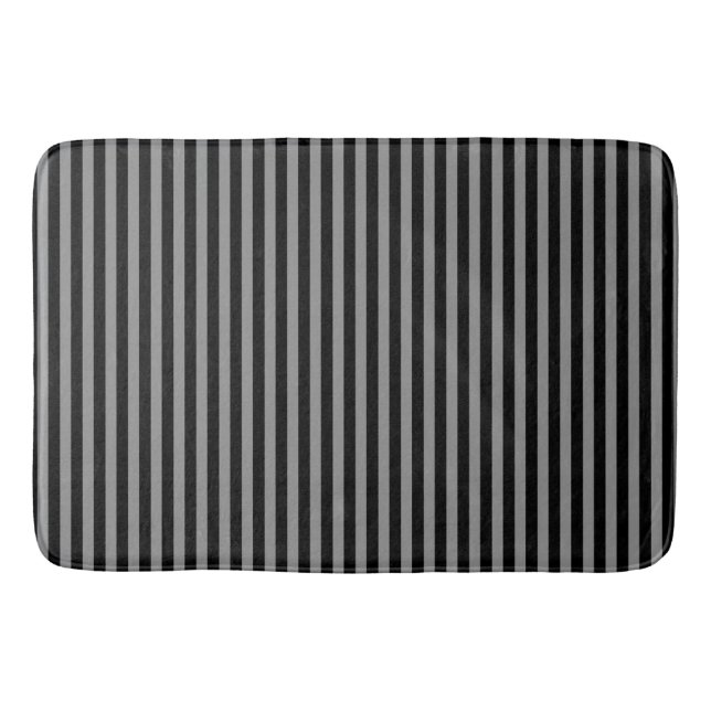 Black Grey Vertical Stripes Striped Pattern Chic Bath Mat (Front)