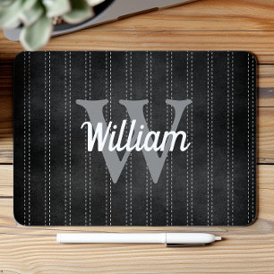 Black Grey Vintage Pinstripe Retro Monogram Mouse Mat
