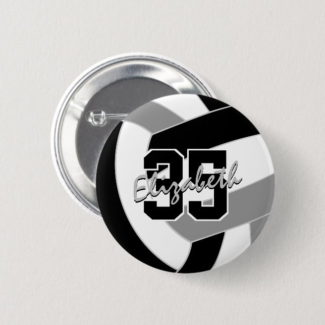 black grey volleyball team colours 6 cm round badge (Front & Back)