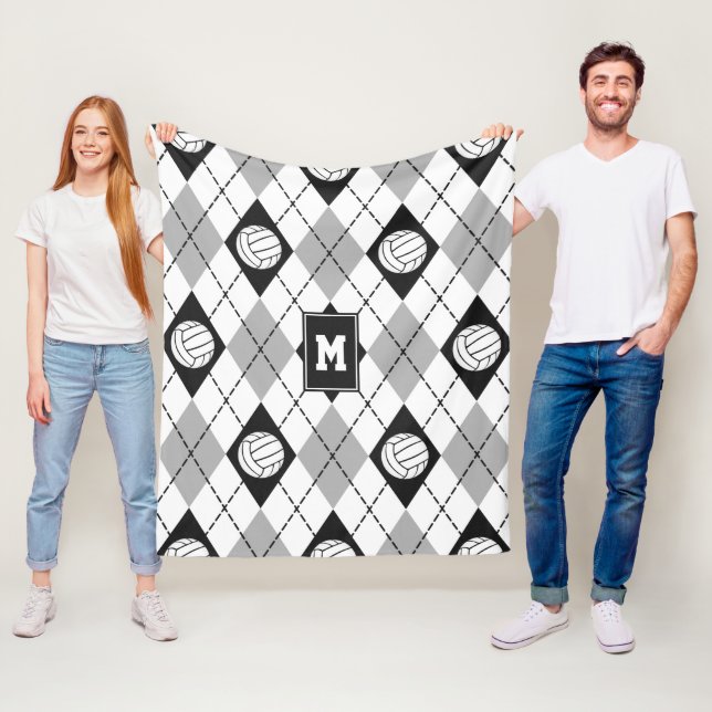 black grey volleyball team colours argyle fleece blanket (In Situ)