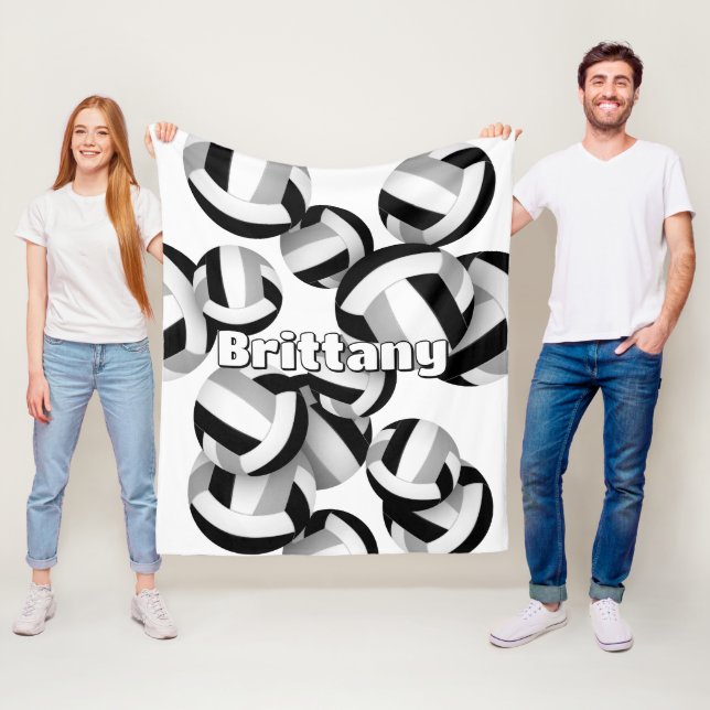 black grey volleyballs girls sports room decor fleece blanket (In Situ)