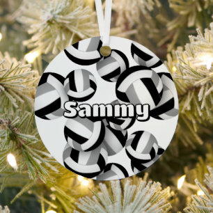 black grey volleyballs w athlete name keepsake metal tree decoration
