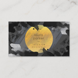 Black Grey Watercolor Splatter Abstract Modern Business Card